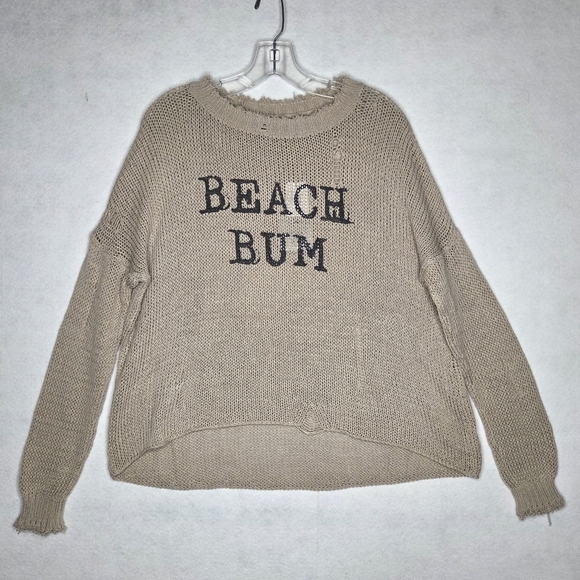 Wooden Ships NWT Beach Bum Printed Crewneck Distressed Sweater Resortwear S/M